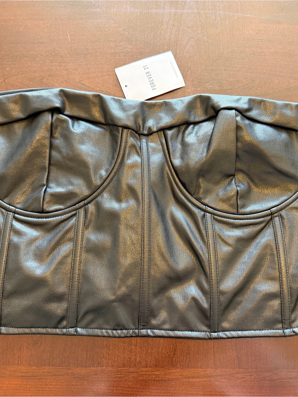 Forever 21 Black Faux Leather Strapless Corset Tube Top 3X Plus Grunge NWT